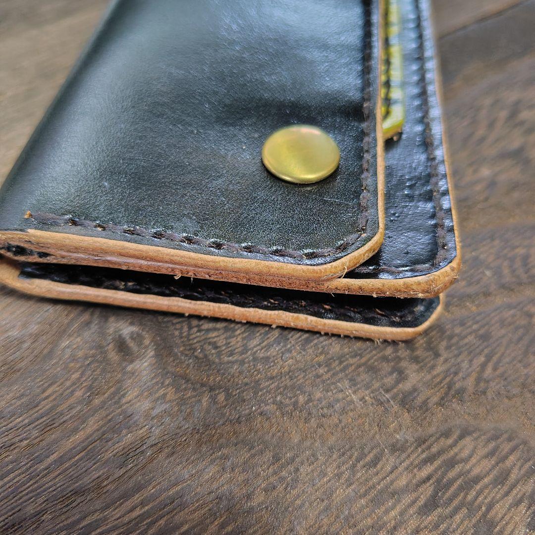 トラッカーウォレット　手染め　黒×豹柄