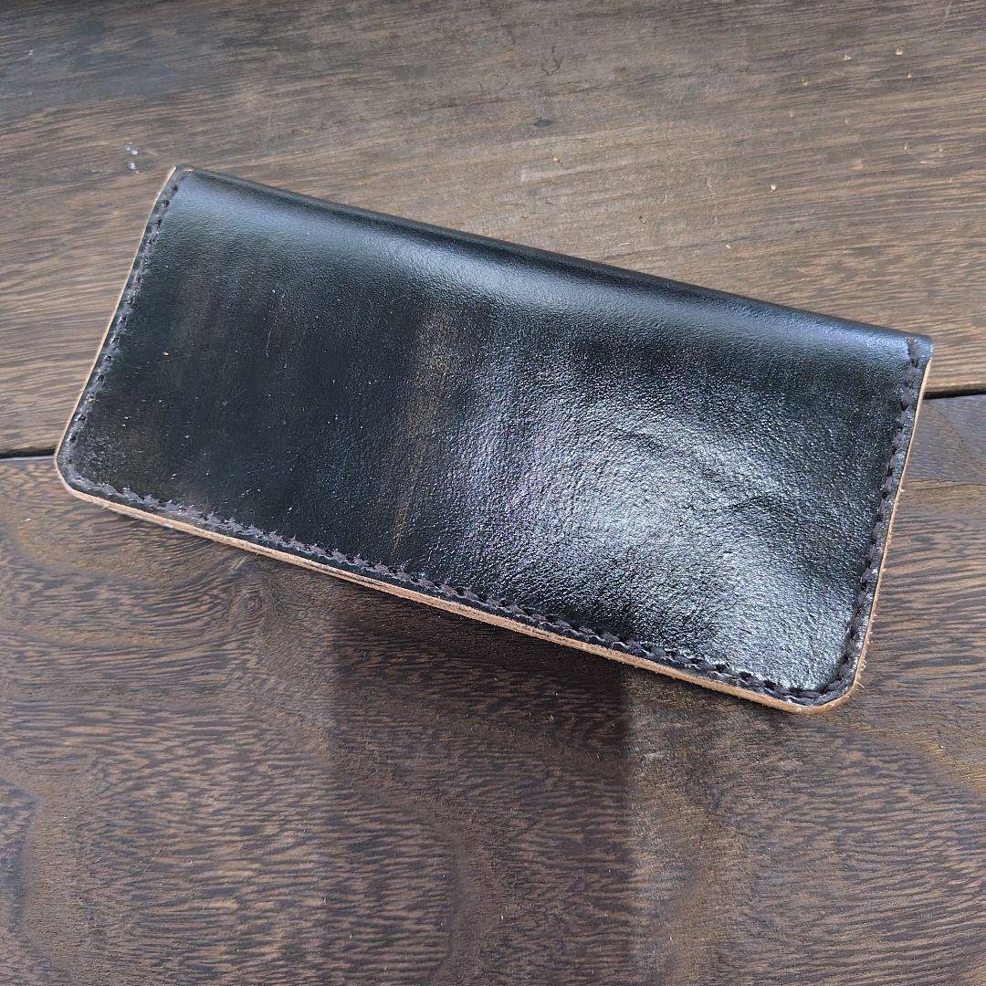 トラッカーウォレット　手染め　黒×豹柄