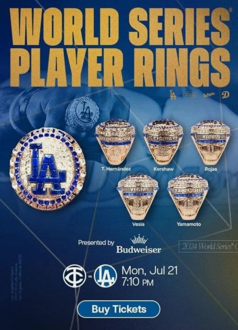7/21限定球場配布　カーショウ ドジャース ワールドチャンピオン リング 22