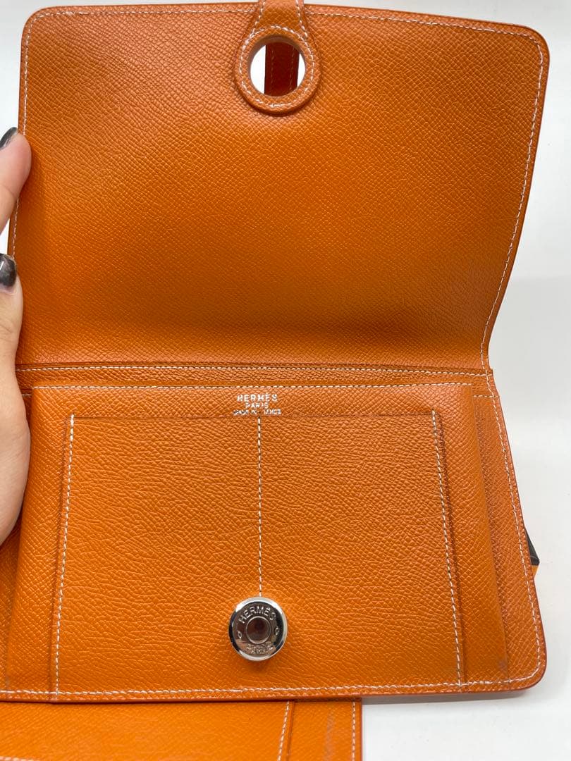 HERMES エルメス　長財布 オレンジ ゴールド ドゴン　ポーチ付き