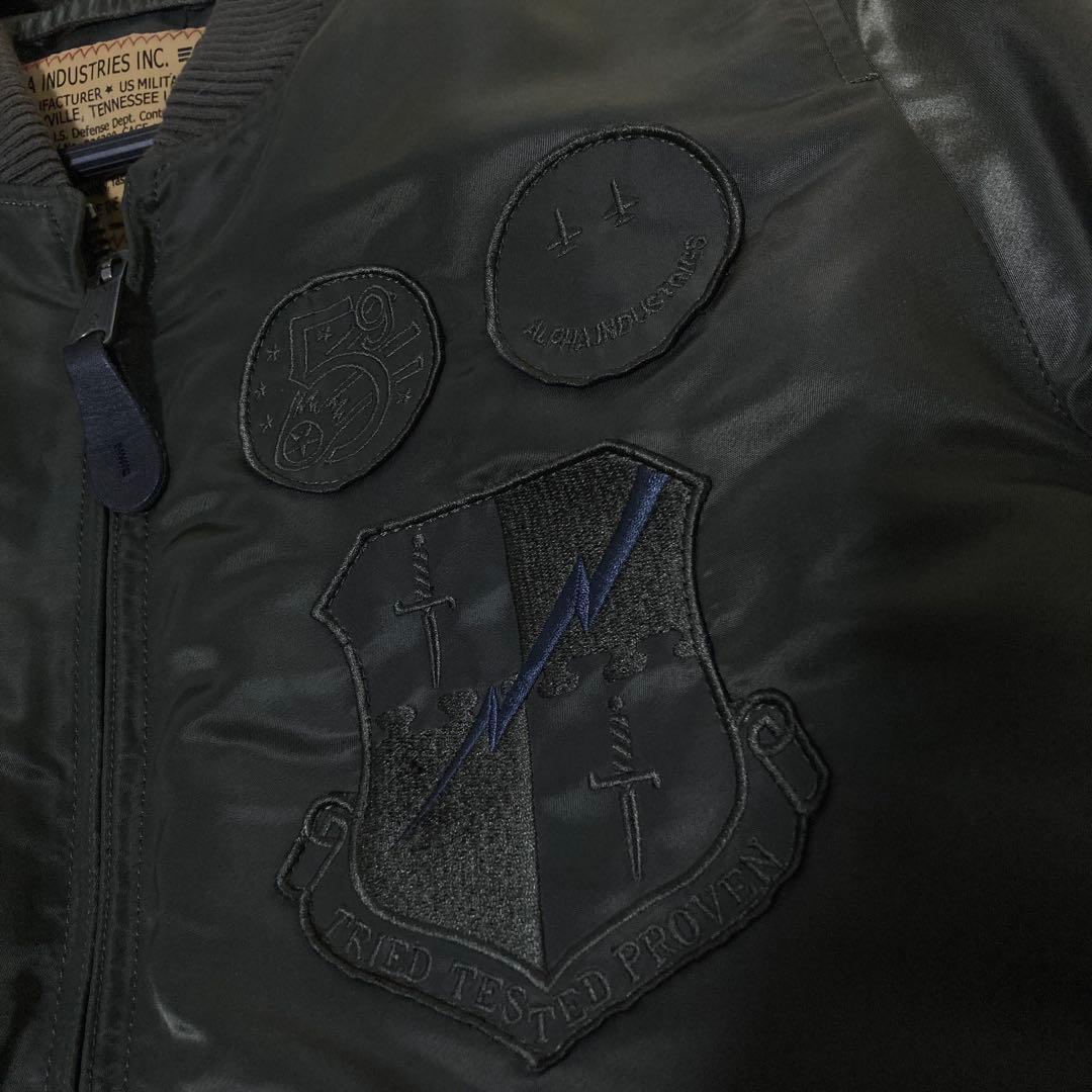 アルファインダストリー MA-1 フライトジャケット M 刺繍 ロゴ グリーン