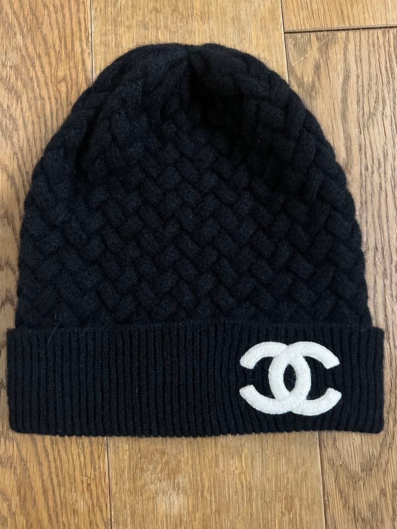 CHANEL カシミヤ バイカラーCCロゴデザインニット帽　ニットキャップ