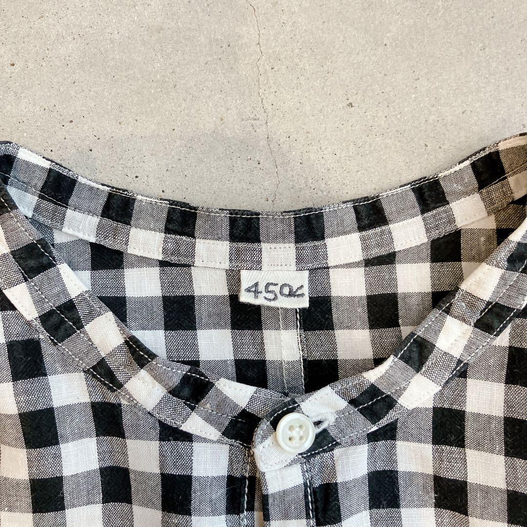 美品✦ฺ45R ギンガムチェック リネン チュニック ブラウス R刺繍