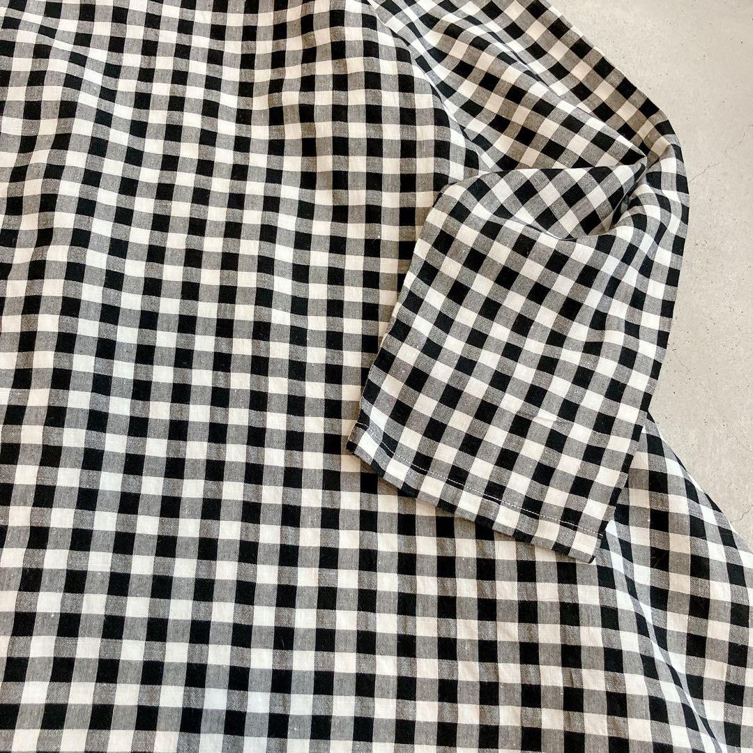 美品✦ฺ45R ギンガムチェック リネン チュニック ブラウス R刺繍
