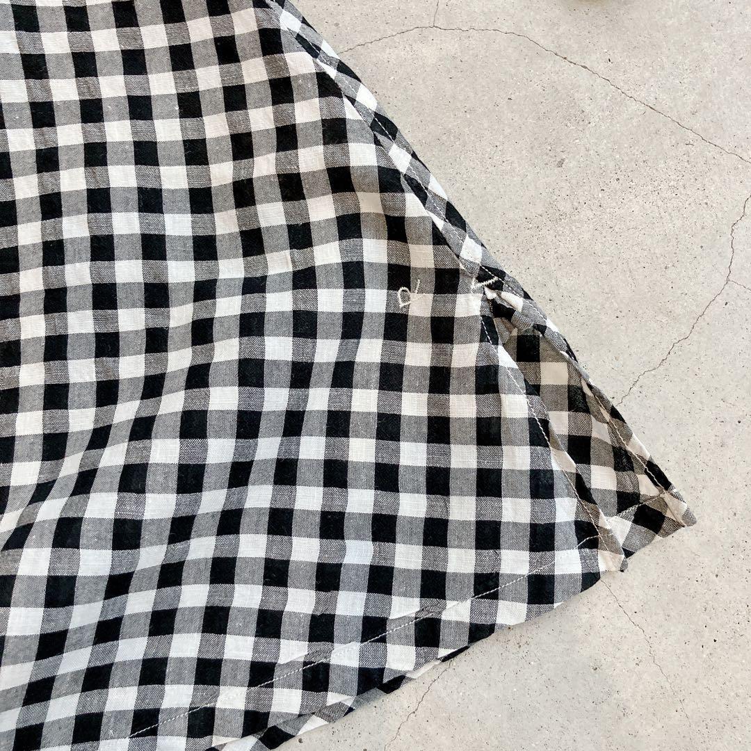 美品✦ฺ45R ギンガムチェック リネン チュニック ブラウス R刺繍
