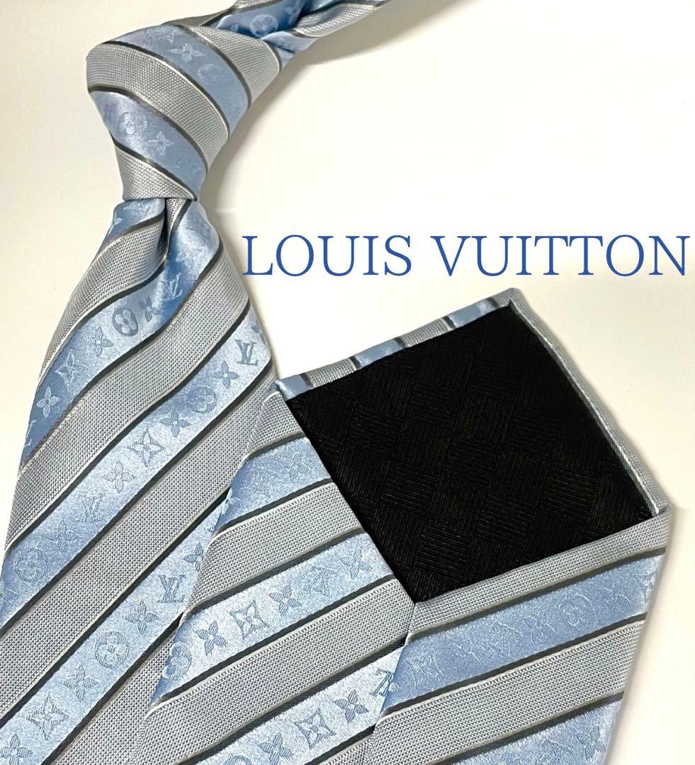 美品 ルイヴィトン ネクタイ ハイブランド モノグラム ストライプ レジメンタル
