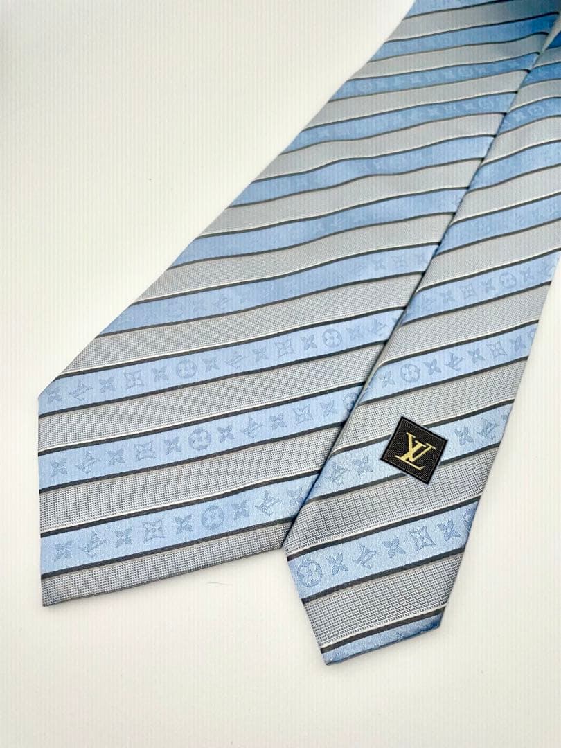 美品 ルイヴィトン ネクタイ ハイブランド モノグラム ストライプ レジメンタル