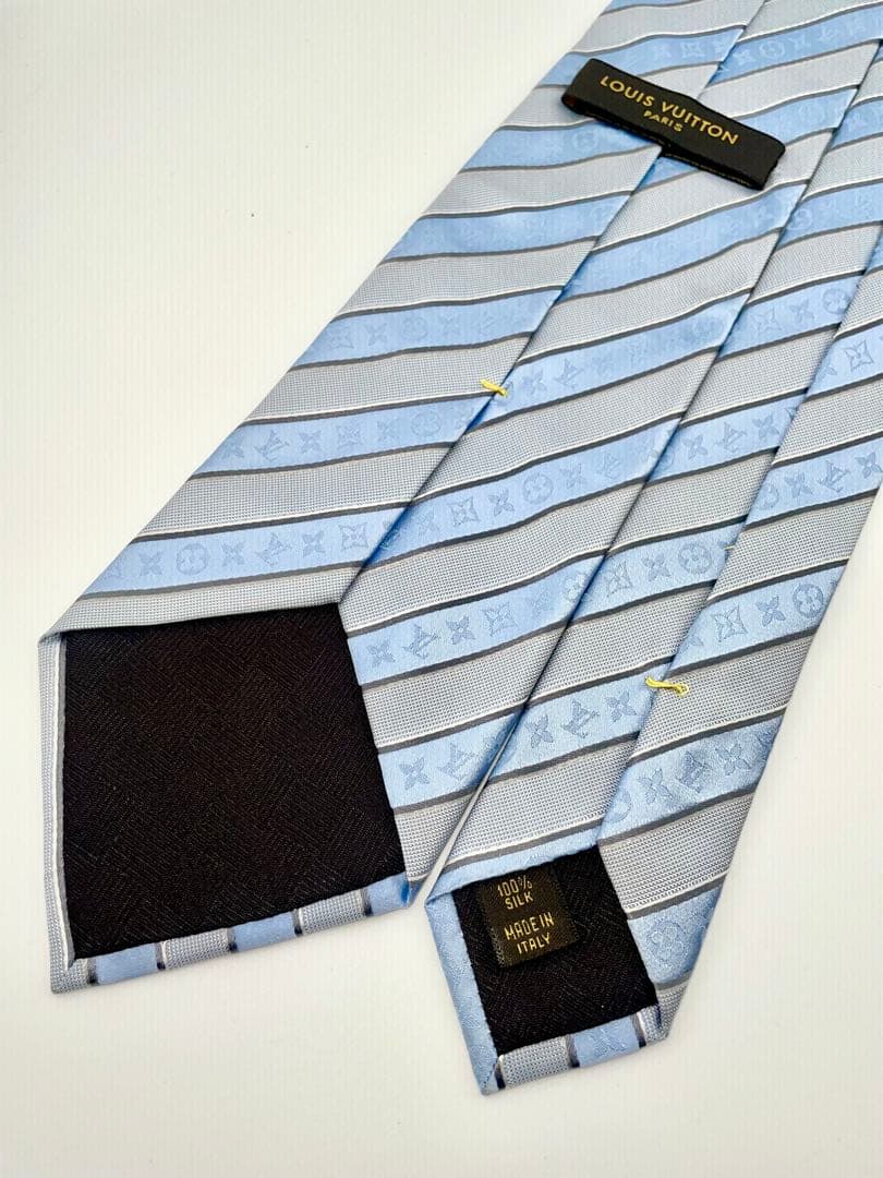 美品 ルイヴィトン ネクタイ ハイブランド モノグラム ストライプ レジメンタル