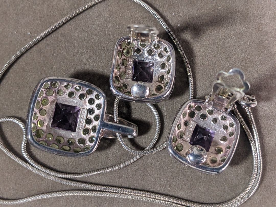 ヴィンテージ　アメジスト　ペリドット　ネックレス　イヤリング