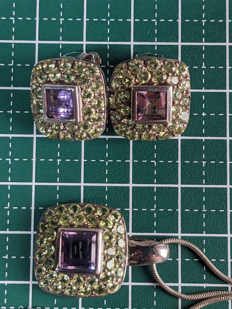 ヴィンテージ　アメジスト　ペリドット　ネックレス　イヤリング