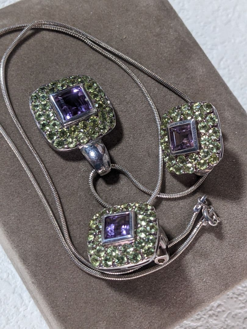 ヴィンテージ　アメジスト　ペリドット　ネックレス　イヤリング