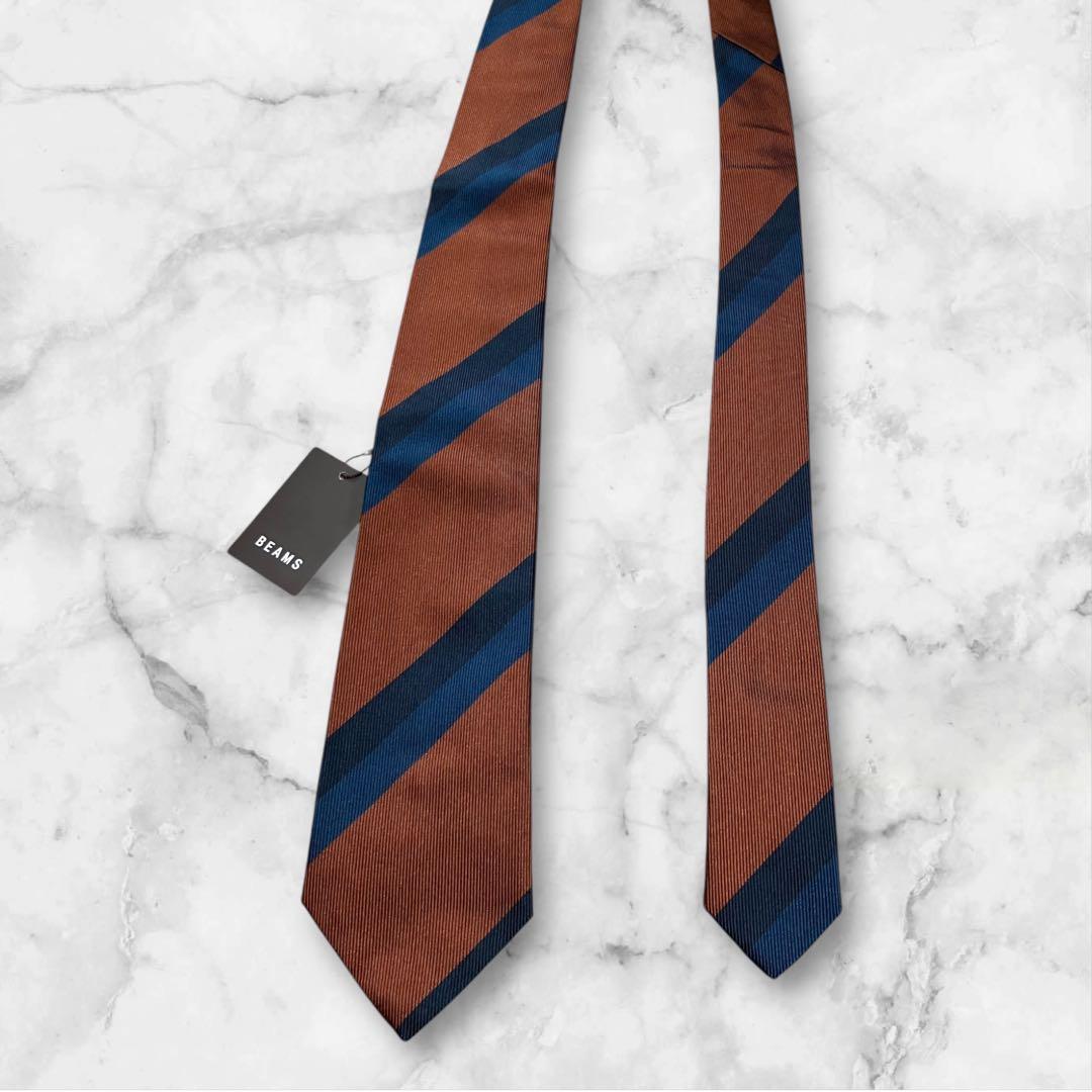 【未使用】BEAMS F ビームスエフ　ネクタイ　ストライプ　タグ付　光沢