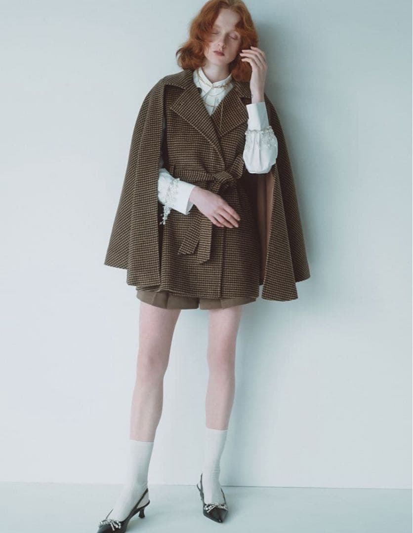 新品値札ありLILY BROWN 2wayポンチョ・ケープコート 千鳥格子