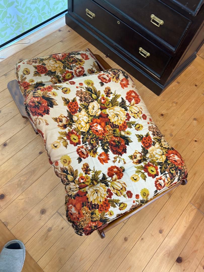 北欧レトロ 薔薇柄 ウッドリクライニングチェア ラウンジチェア アンティーク