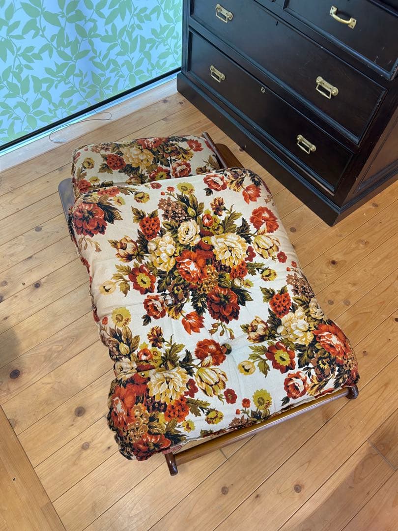 北欧レトロ 薔薇柄 ウッドリクライニングチェア ラウンジチェア アンティーク