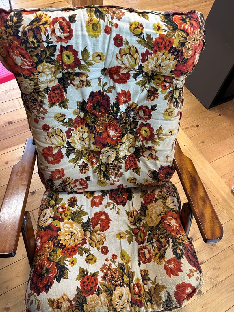 北欧レトロ 薔薇柄 ウッドリクライニングチェア ラウンジチェア アンティーク