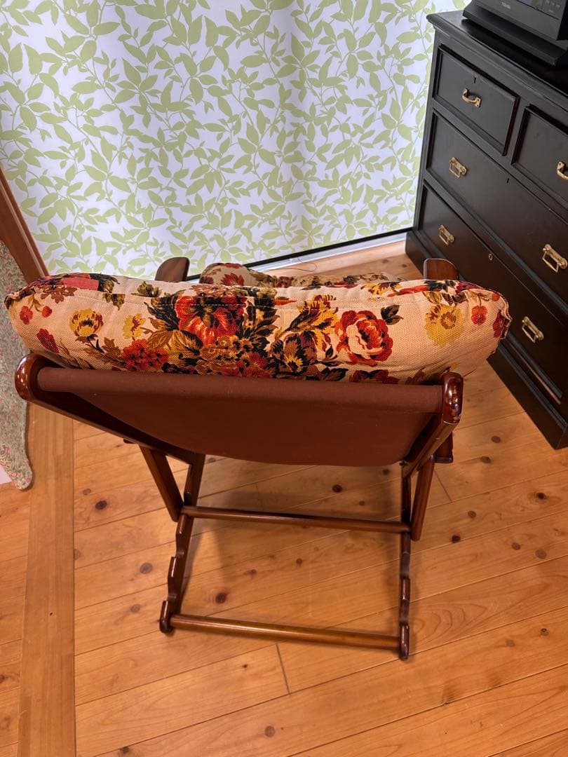 北欧レトロ 薔薇柄 ウッドリクライニングチェア ラウンジチェア アンティーク