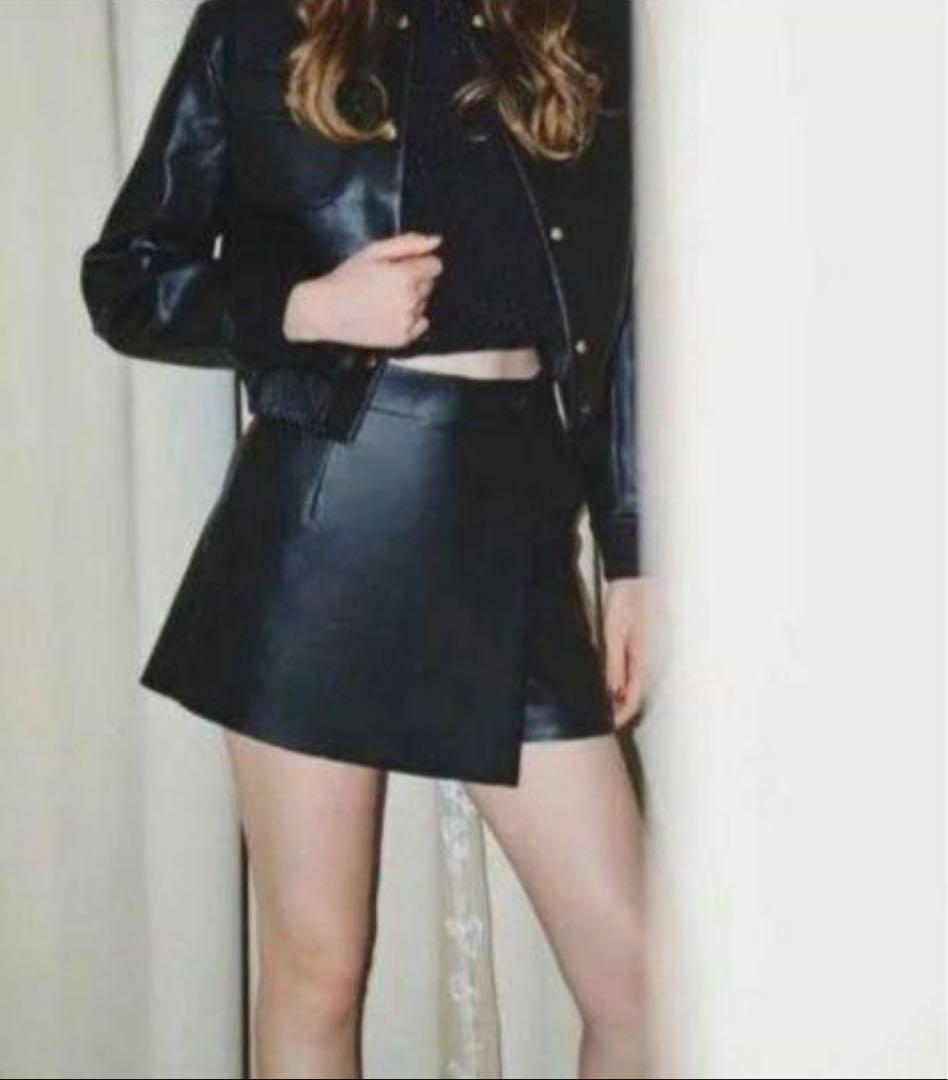 お値下げ！シェリエsheller レザー スカート ラップ キュロット wrap