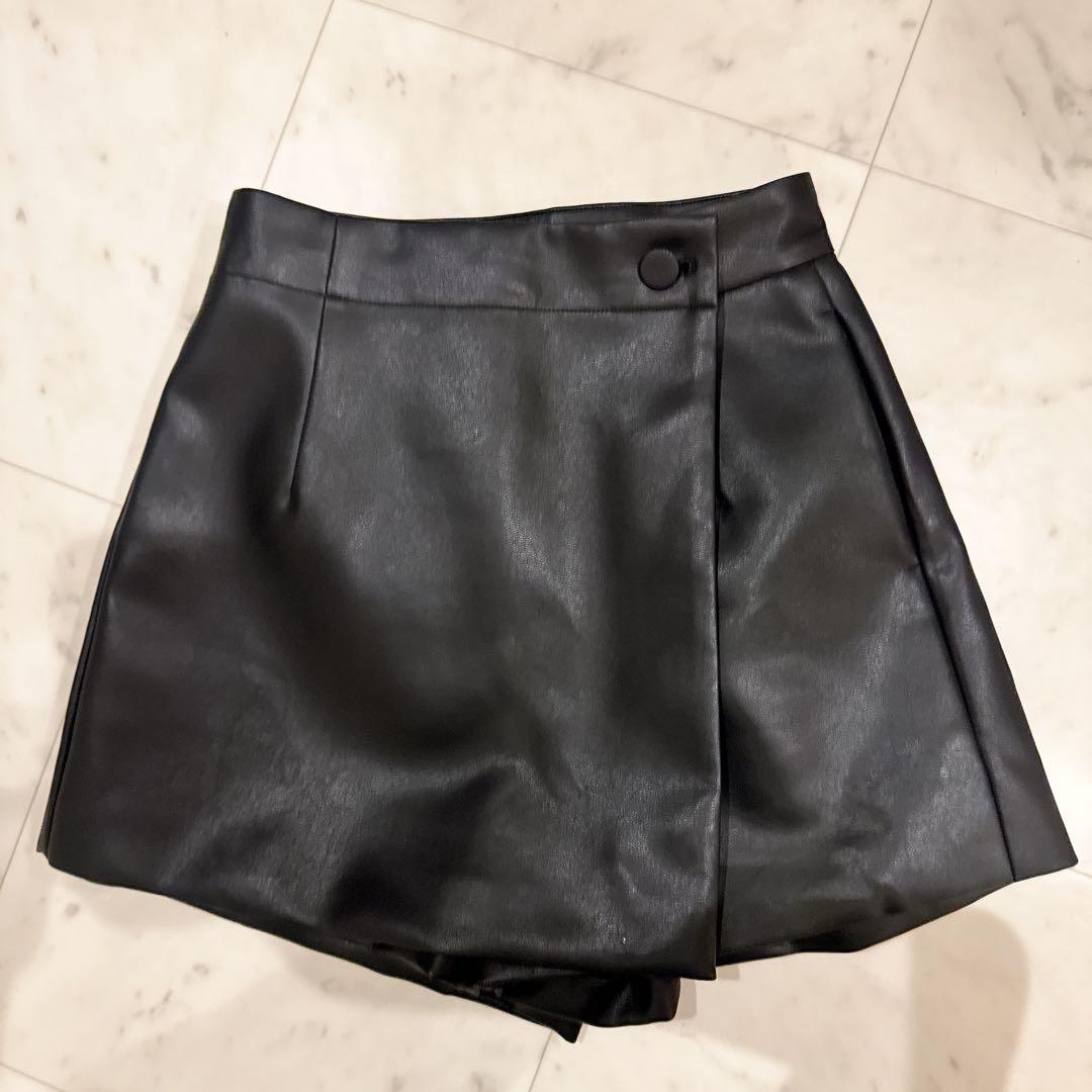 お値下げ！シェリエsheller レザー スカート ラップ キュロット wrap