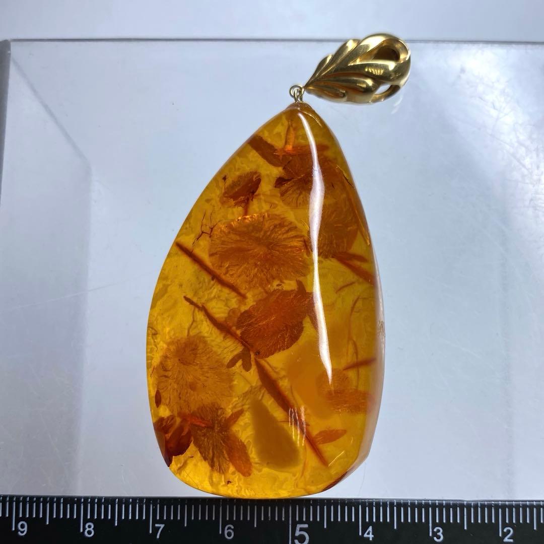 K18刻印 本琥珀 ネックレストップ 19.4g 東キ7-0927☆2Fトコニ