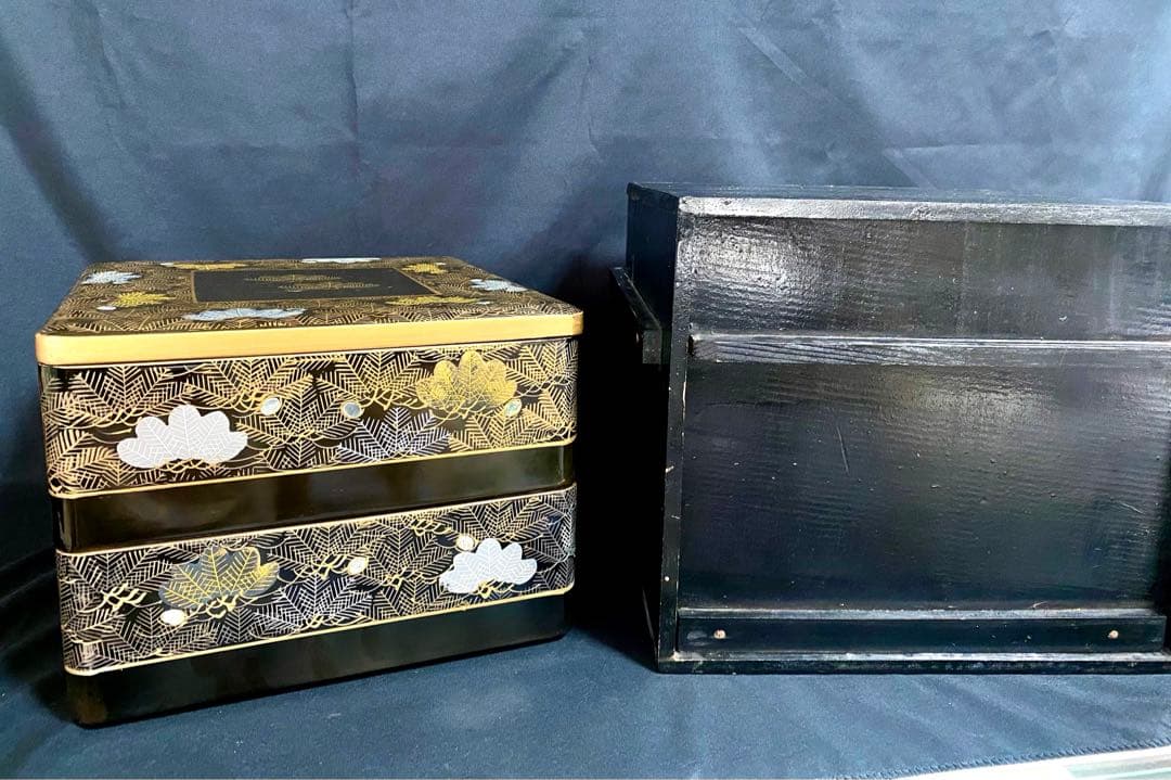 アンティーク 輪島塗 漆器セット 天然木 蒔絵 菓子椀5客 ,沈金 2段重箱