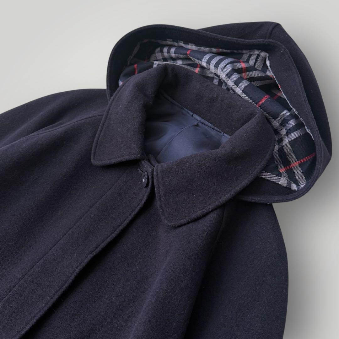 美品☆BURBERRY バーバリー フーデットコート ノバチェック ネイビー