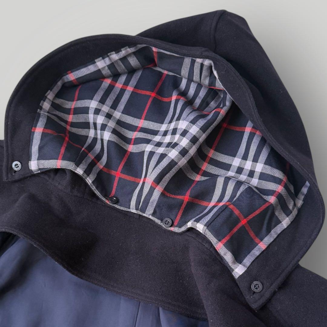 美品☆BURBERRY バーバリー フーデットコート ノバチェック ネイビー