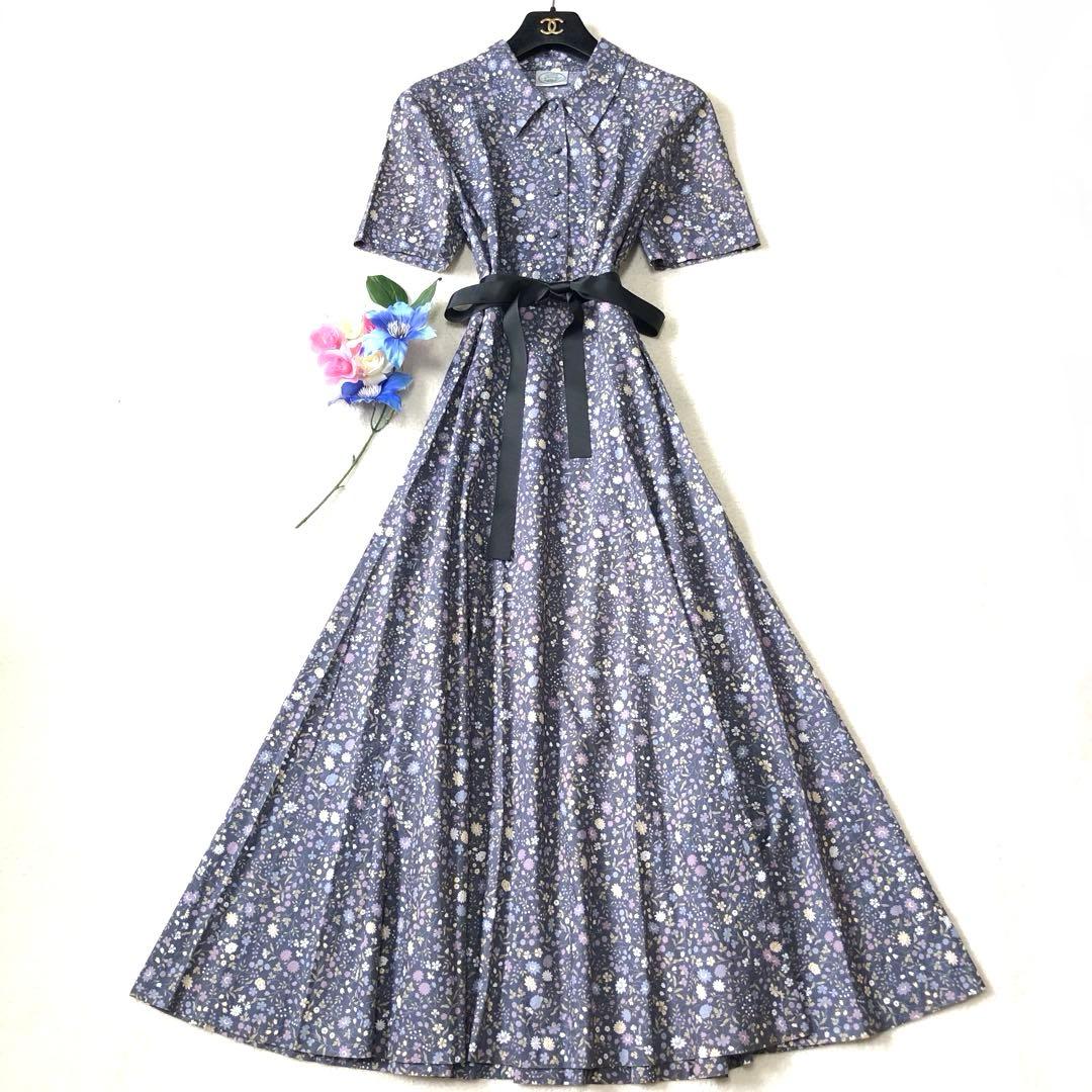 未使用級　ローラアシュレイ　ロングワンピース　シャツ　花柄✨　レトロ風✨