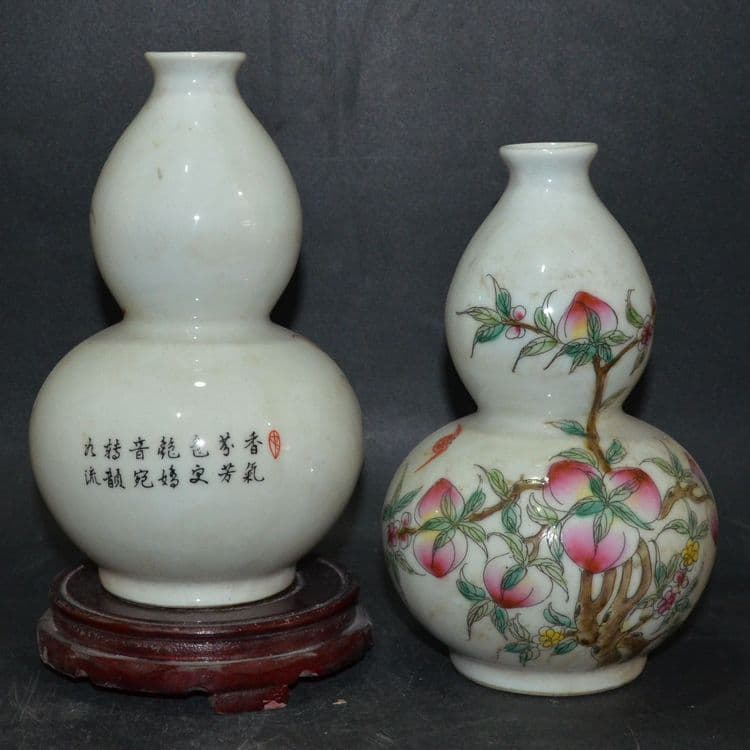 九桃ひょうたん瓶一対 景徳鎮 陶磁器 装飾品 現代工芸品 美術品 置物