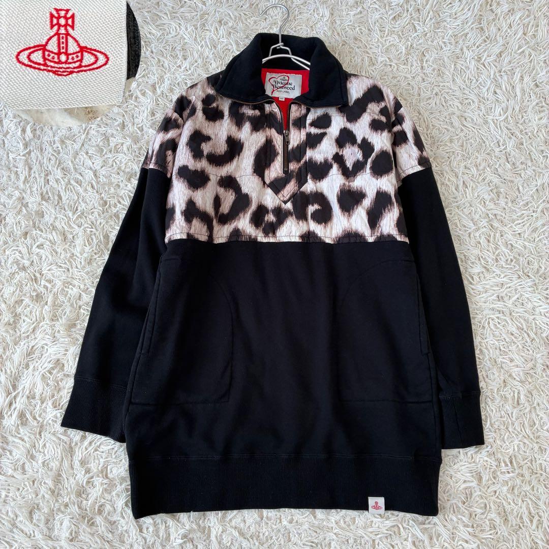 ヴィヴィアンウエストウッド ハーフジップスウェット チュニック ヒョウ柄 黒