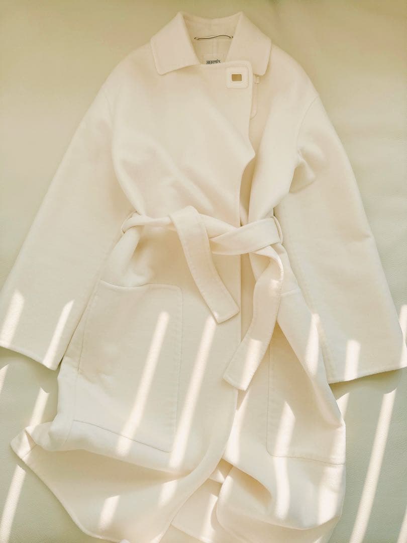 エルメス34コートカシミヤ白