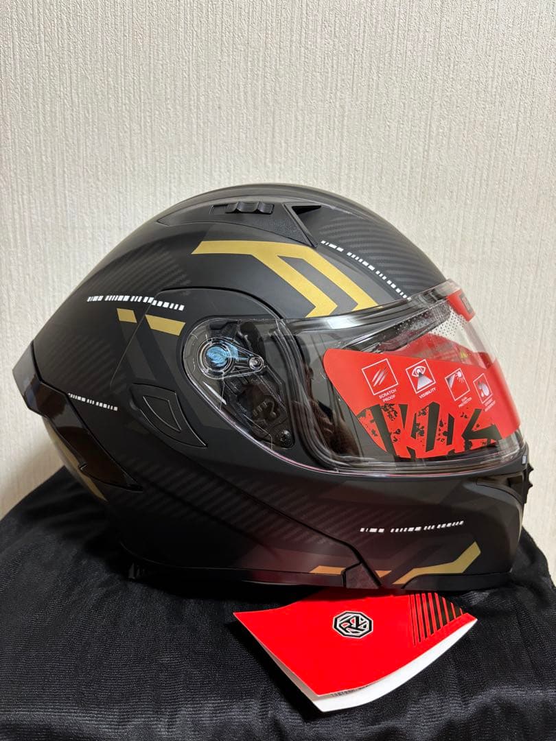 システムフルフェイスヘルメット ブラック/ゴールドインナーバイザー付XXLサイズ