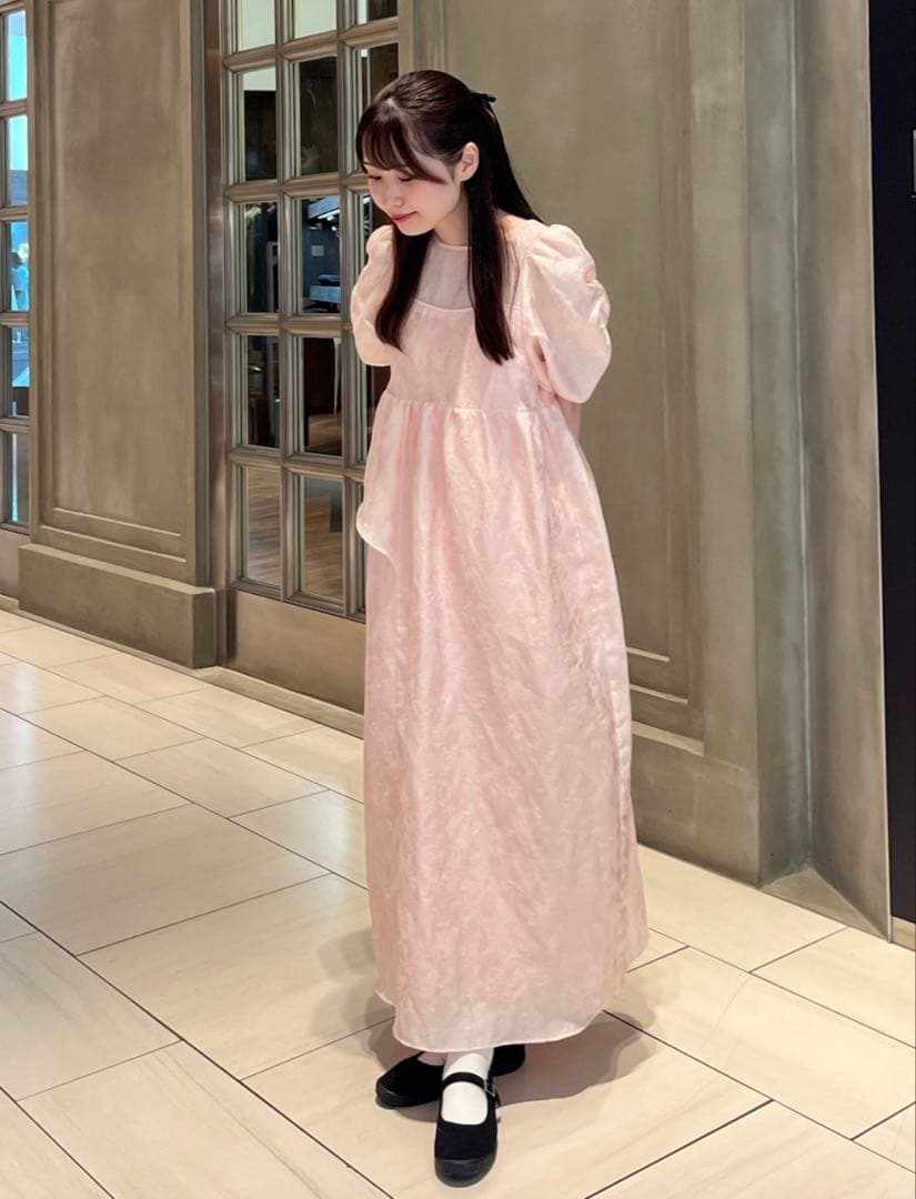 andresd バブルスリーブジャガードドレス