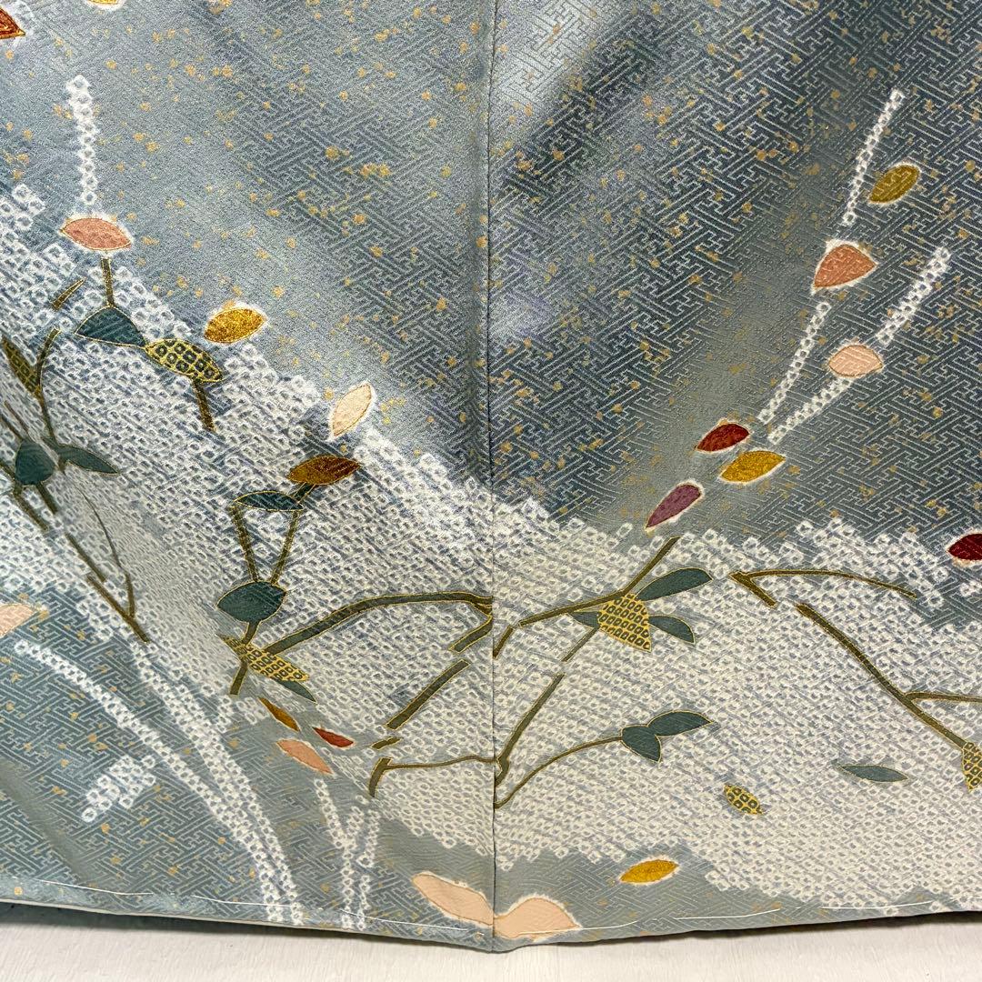 D172 訪問着　絞り　金駒刺繍　正絹　着物　袷　しつけ糸付き未使用極美品