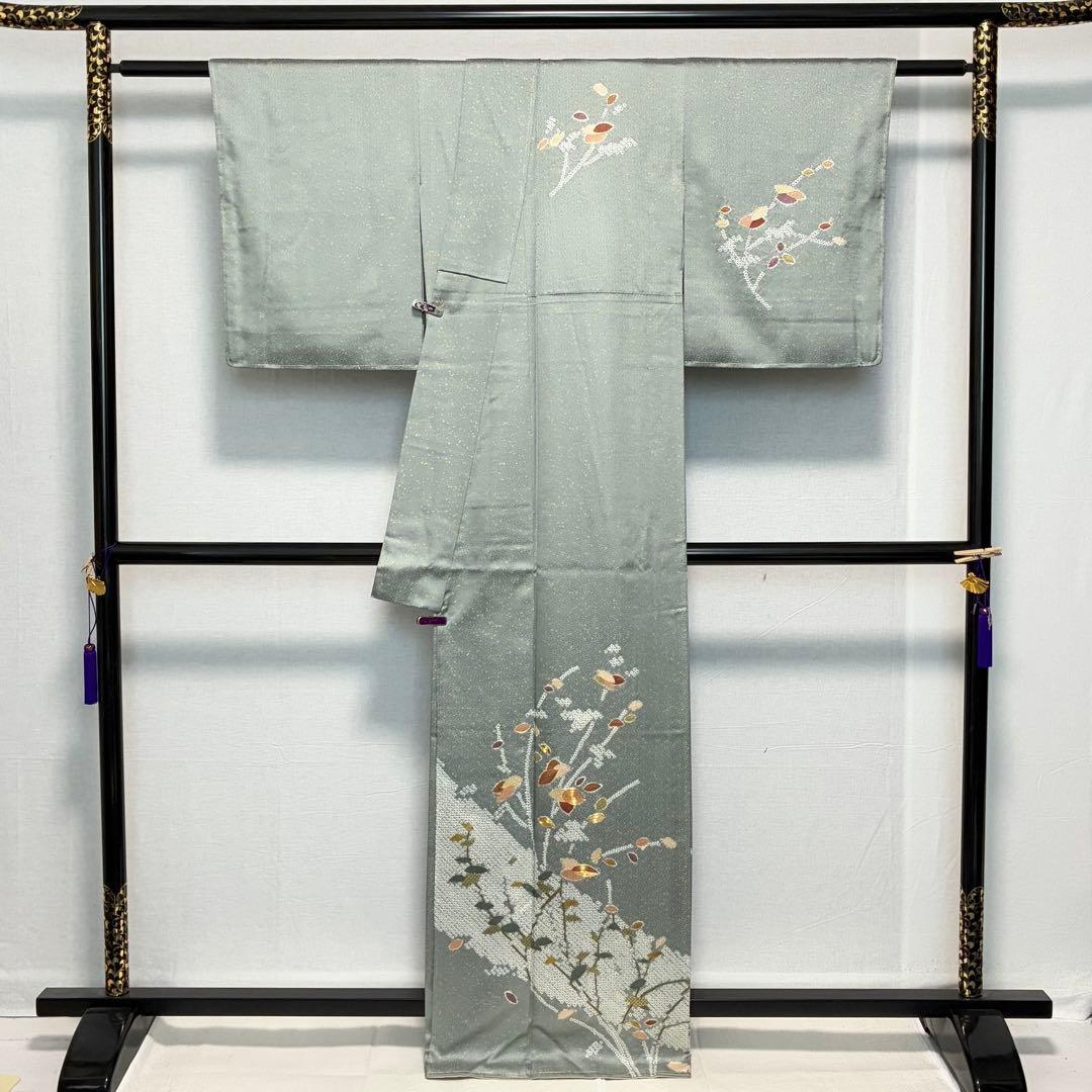 D172 訪問着　絞り　金駒刺繍　正絹　着物　袷　しつけ糸付き未使用極美品