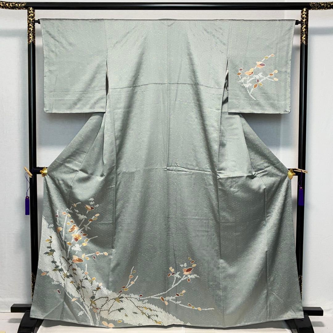 D172 訪問着　絞り　金駒刺繍　正絹　着物　袷　しつけ糸付き未使用極美品