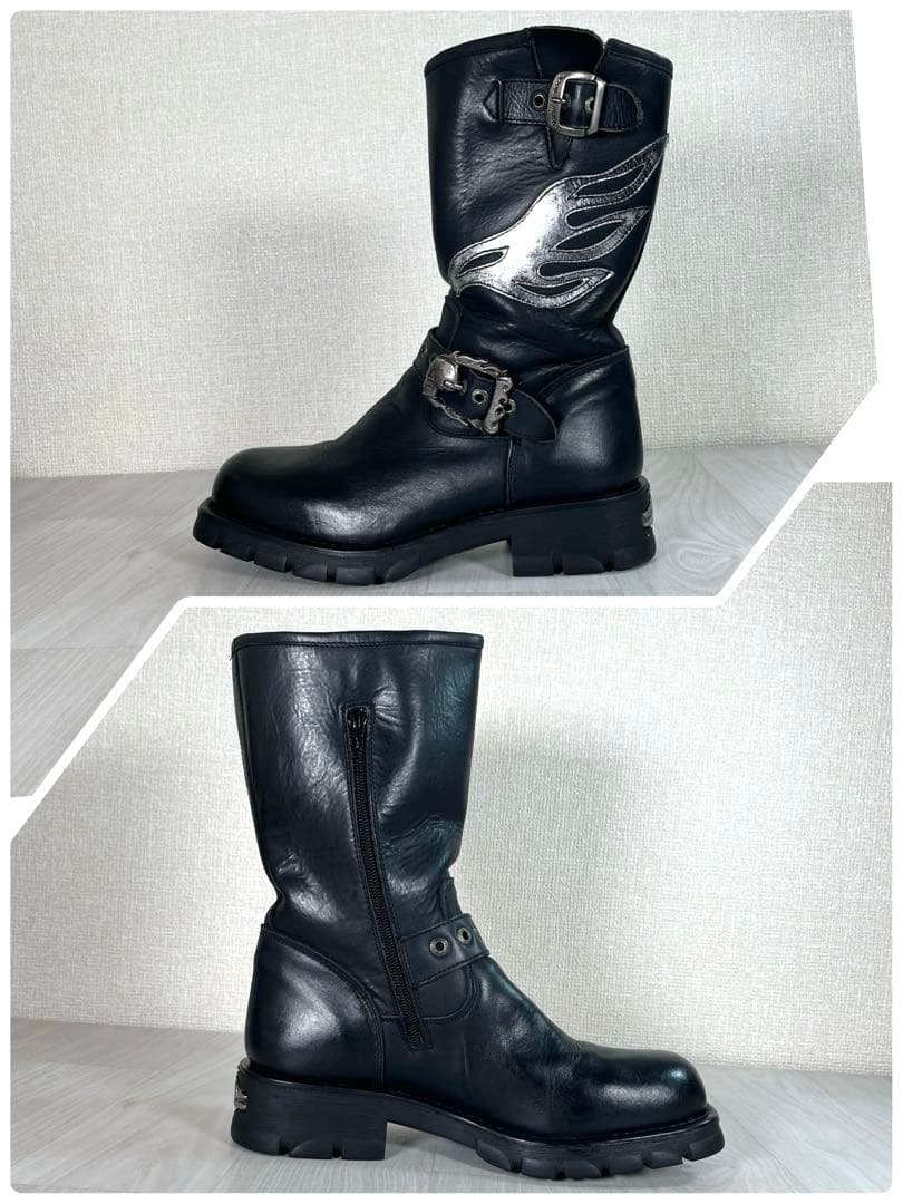 【美品】NEW ROCK/ニューロック　エンジニア ブーツ　スカル金具　厚底　黒