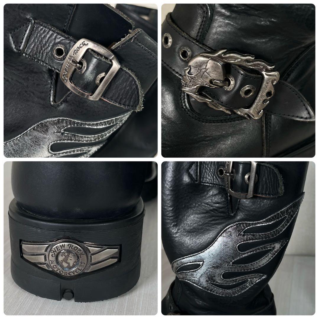 【美品】NEW ROCK/ニューロック　エンジニア ブーツ　スカル金具　厚底　黒