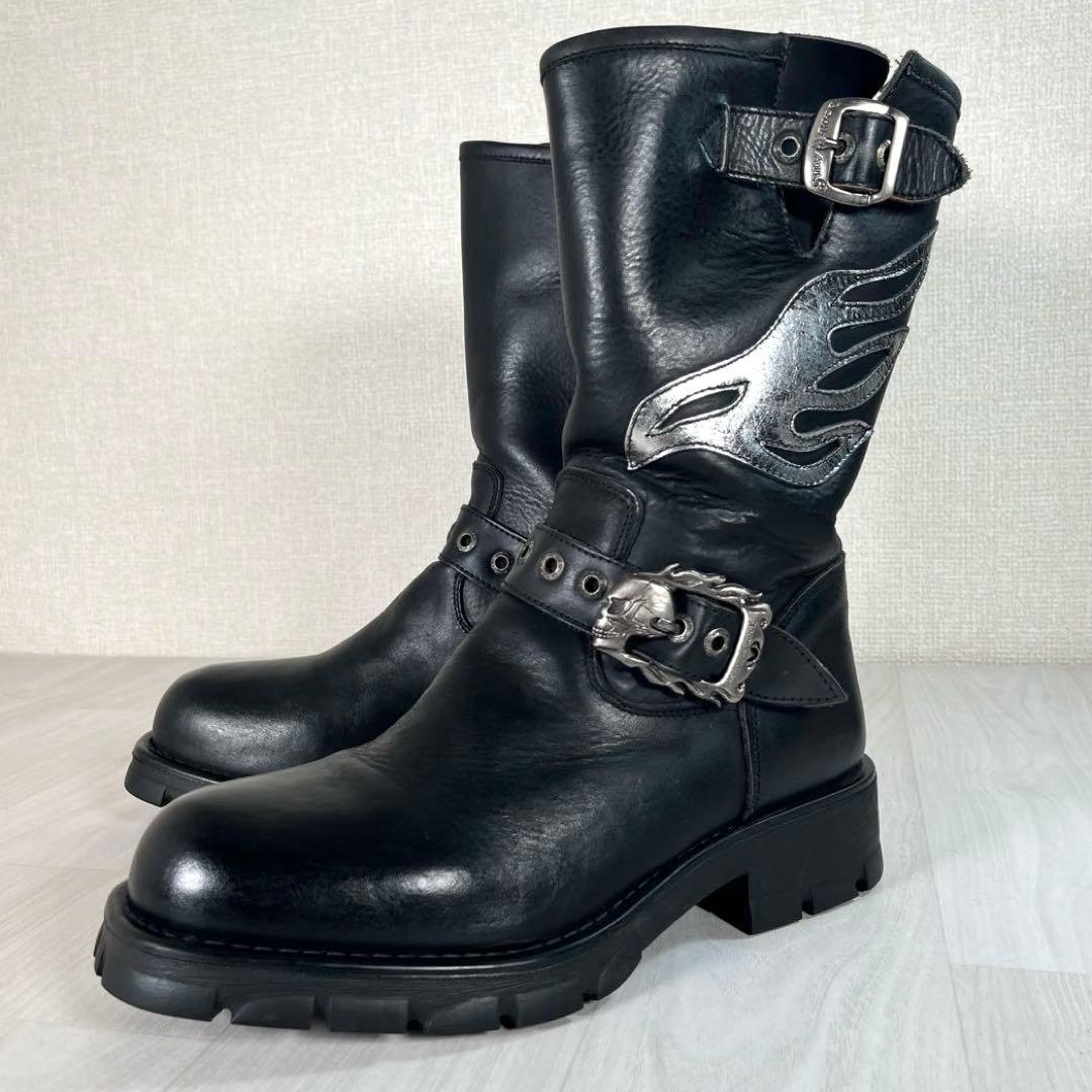 【美品】NEW ROCK/ニューロック　エンジニア ブーツ　スカル金具　厚底　黒