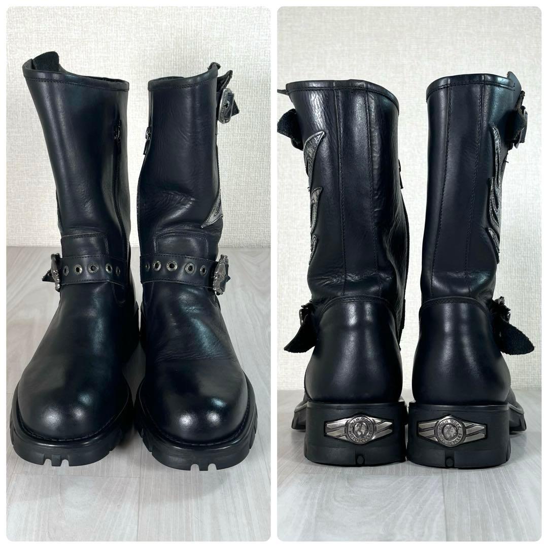 【美品】NEW ROCK/ニューロック　エンジニア ブーツ　スカル金具　厚底　黒