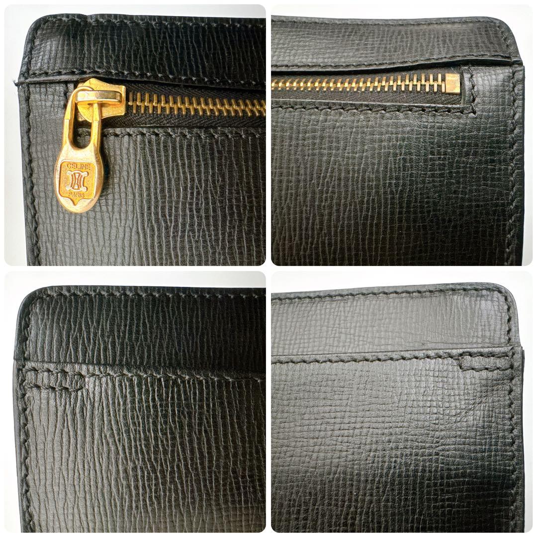 セリーヌ クラッチ セカンド バッグ マカダム ロゴ 本革 黒 ゴールド金具