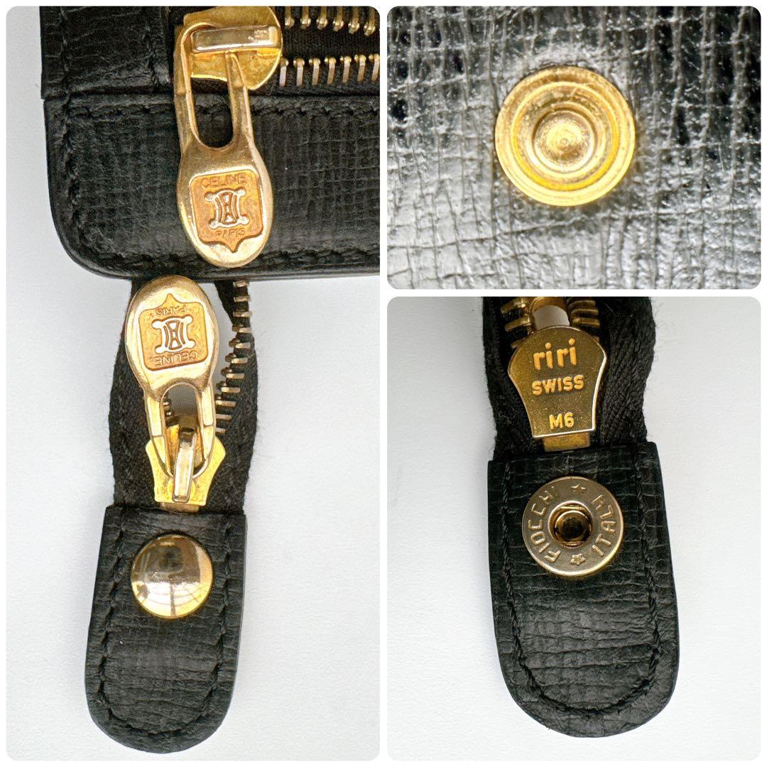 セリーヌ クラッチ セカンド バッグ マカダム ロゴ 本革 黒 ゴールド金具