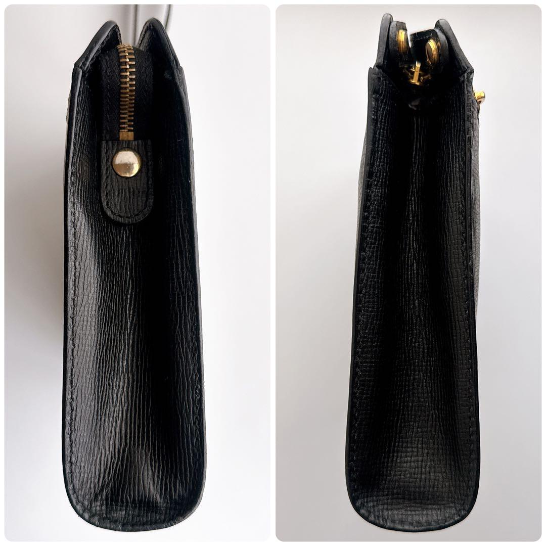 セリーヌ クラッチ セカンド バッグ マカダム ロゴ 本革 黒 ゴールド金具