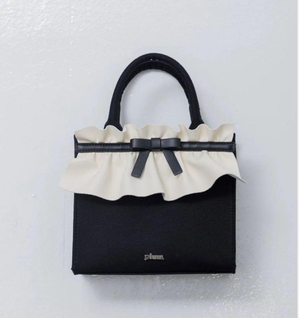 pium フリルリボンスクエアミニトートバッグ ブラック