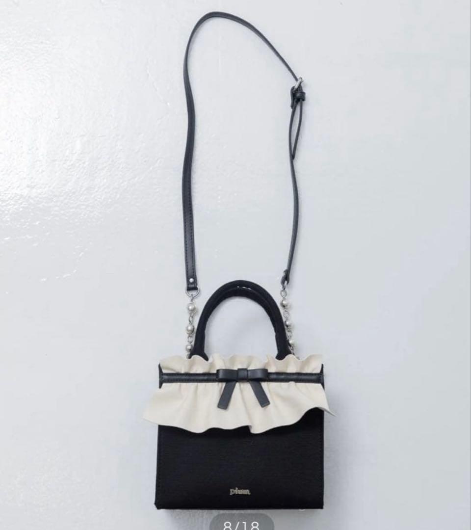 pium フリルリボンスクエアミニトートバッグ ブラック