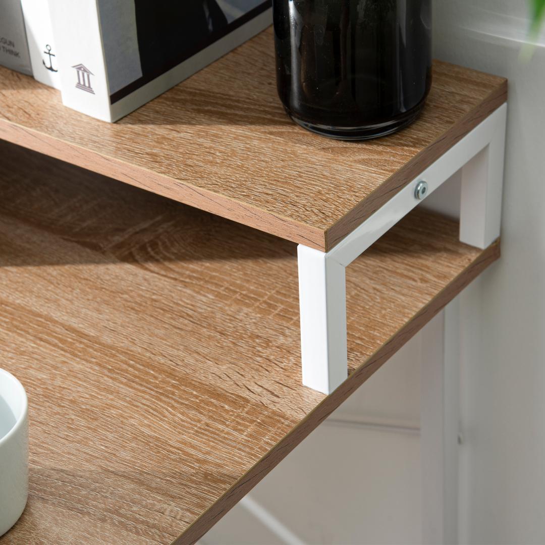 【ナチュラル】パソコンデスクキャスター付きで移動可能ラック付きデスクワークデスク