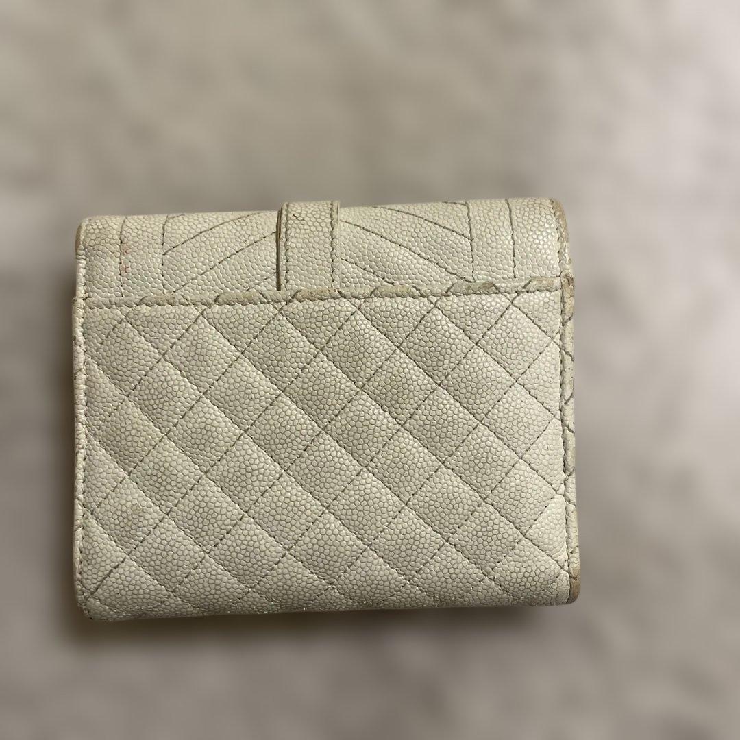 YSL アイボリー 三つ折り財布 キルティング