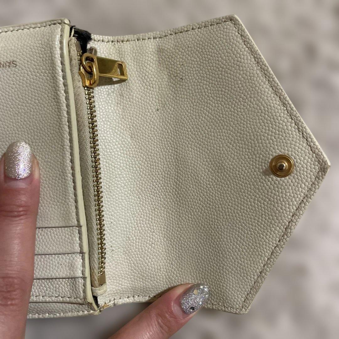 YSL アイボリー 三つ折り財布 キルティング