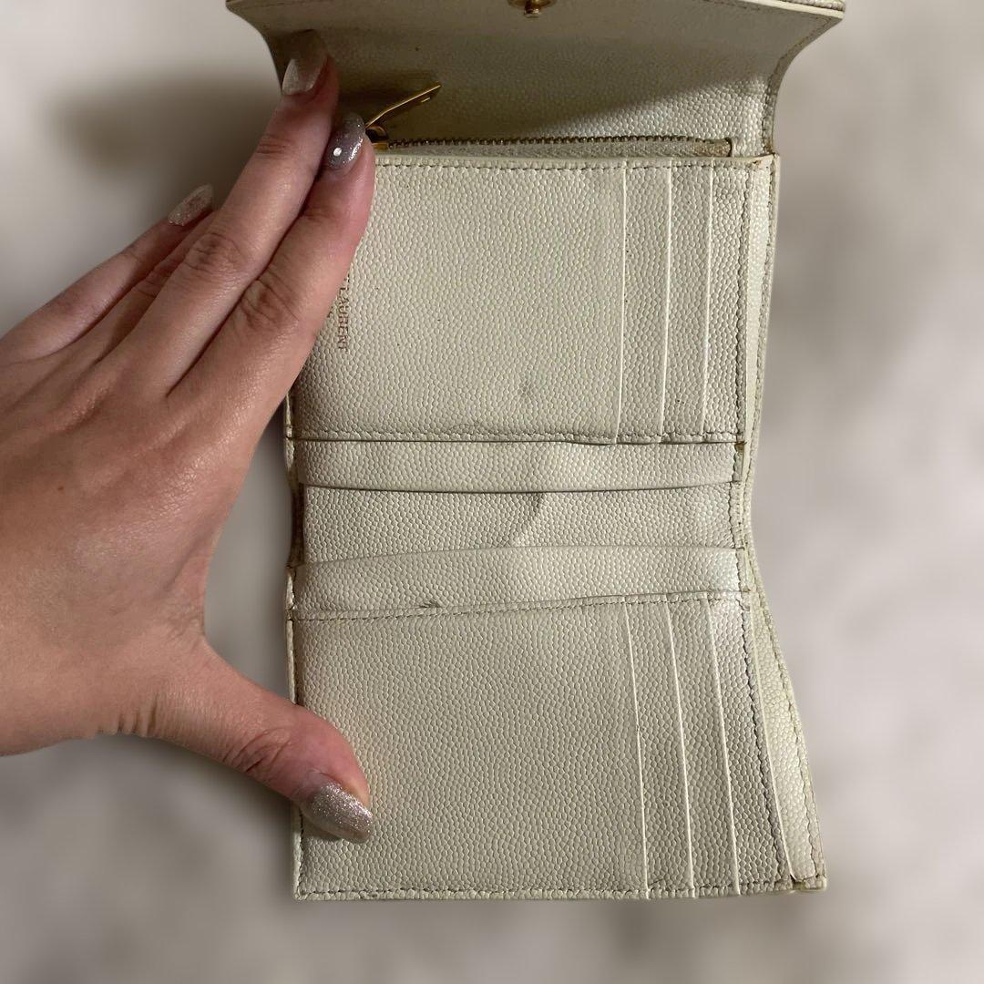 YSL アイボリー 三つ折り財布 キルティング