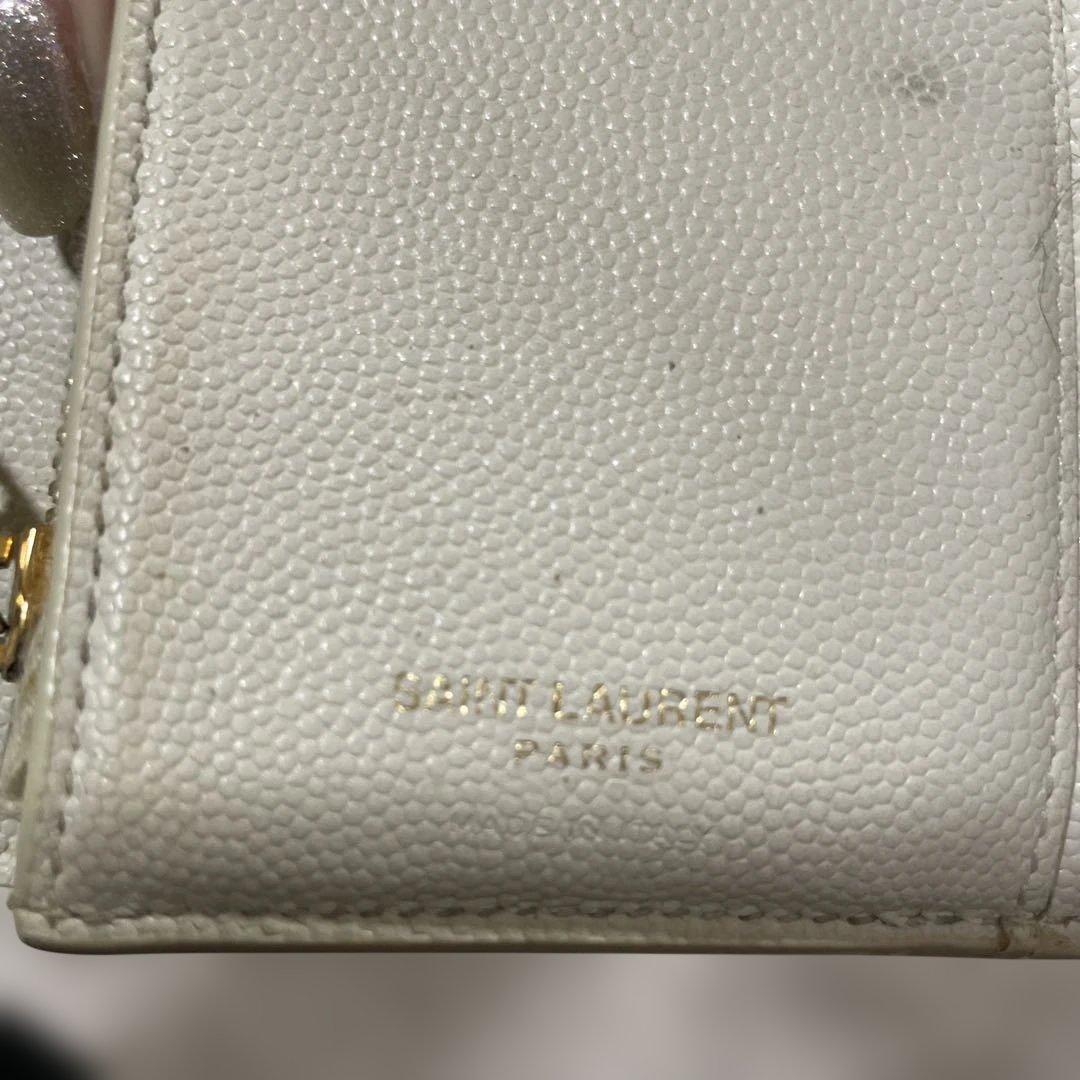 YSL アイボリー 三つ折り財布 キルティング